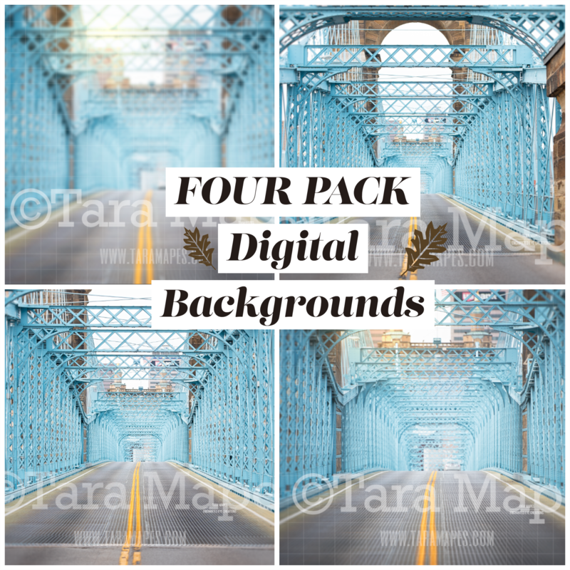 Blue Bridge 4 PACK - Bridge Background Digital Background Backdrop - 4 pack of Bridge Digital Backgrounds