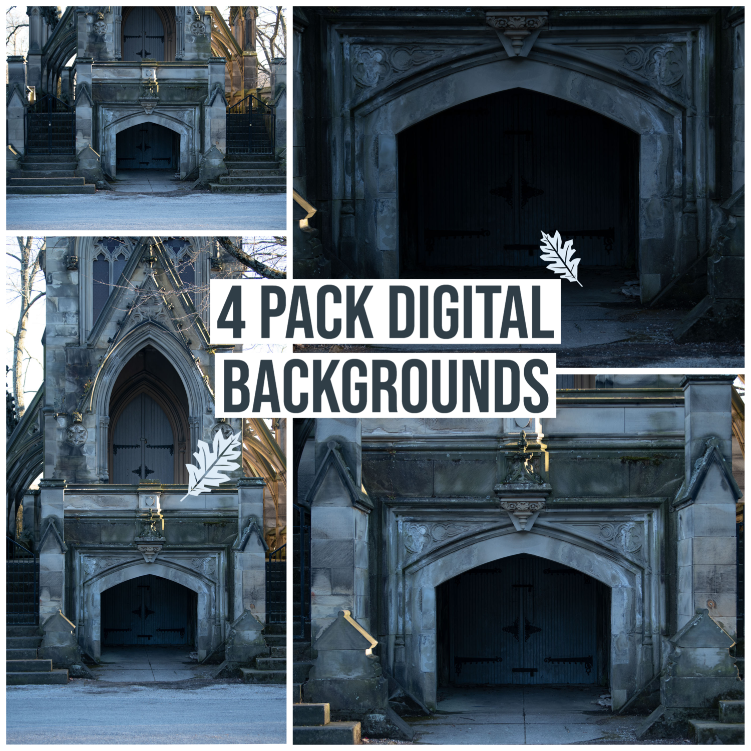 Haunted Building Mausoleum 4 PACK - Halloween Building Background Digital Background Backdrop - 4 pack of Architecture Digital Backgrounds
