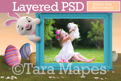 Easter Bunny Frame- Layered PSD Easter Frame with Cute Easter Bunny  Whimsical Digital Background LAYERED Photoshop file - Tara Mapes