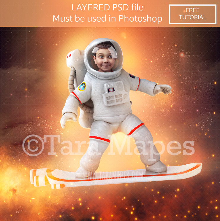 Astronaut Surfer Layered PSD - Astronaut Digital Background LAYERED Photoshop file - Tara Mapes
