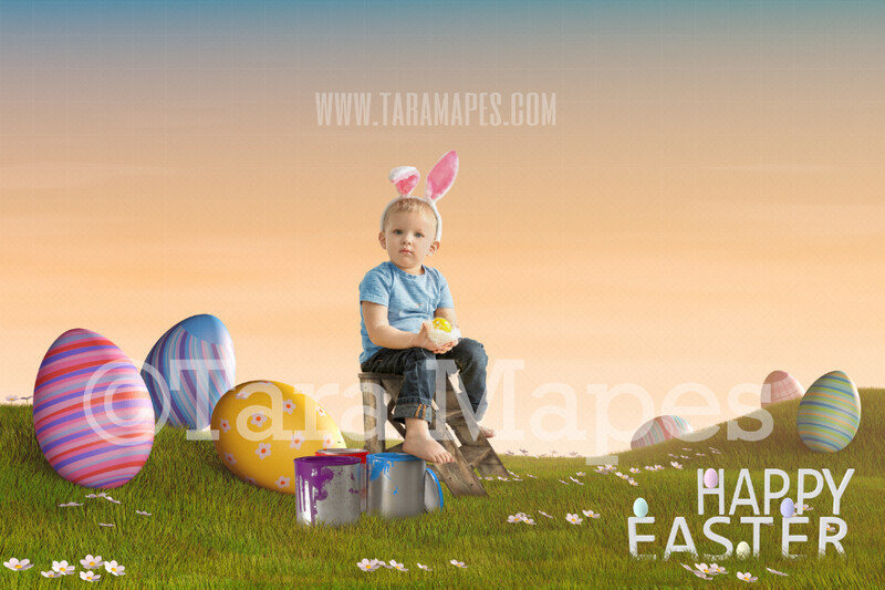 Easter Egg Field with Ladder - Happy Easter Digital Background JPG file  Digital Background / Backdrop