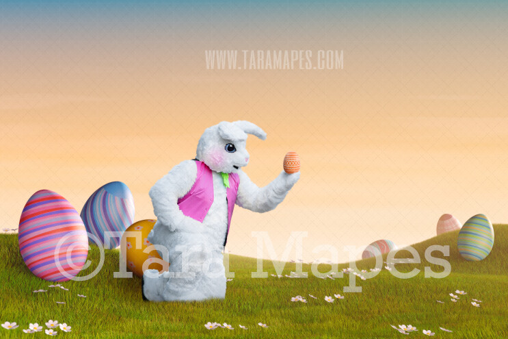 Easter Bunny in Magical Egg Field- Easter Rabbit in Field JPG file - Photoshop Digital Background / Backdrop