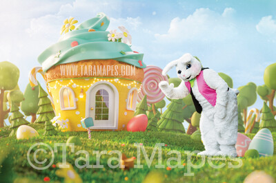 Easter Bunny Land - Easter Bunny House Candy Town- Easter Rabbit in Egg Field JPG file - Photoshop Digital Background / Backdrop