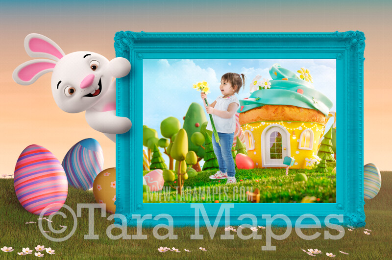 Easter Bunny With Frame - Magical Easter Land - Easter Frame - Easter Rabbit JPG file - Photoshop Digital Background / Backdrop