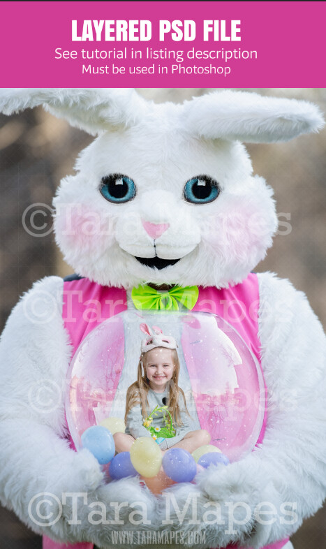 Easter Bunny Holding Snow Globe - LAYERED PSD! Snowglobe Easter Bunny - Snow Globe Easter Holiday Digital Background / Backdrop Photoshop File