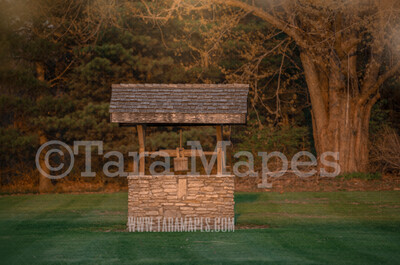 Wishing Well with Glowing Sun - Creamy Bokeh Spring Digital Background by Tara Mapes