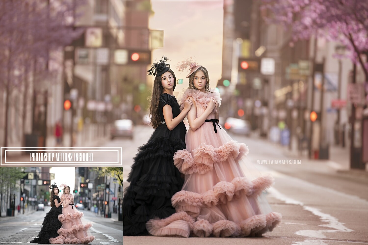Pink and Black in the City Painterly Photoshop Tutorial- Skin & Portrait Retouch Action Workflow Set Included- Fine Art Tutorial by Tara Mapes