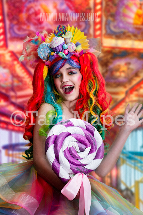 Carnival Ride Blurred Background for Portraits in City - Colorful Lights - Circus Carnival Festival Digital Background - JPG file - Photoshop Digital Background / Backdrop