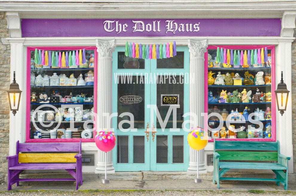 Candy Shop Storefront- Doll Haus Shoppe - Colorful store front - Digital Background Backdrop -  JPG file Digital Background