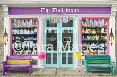 Candy Shop Storefront- Doll Haus Shoppe - Colorful store front - Digital Background Backdrop -  JPG file Digital Background