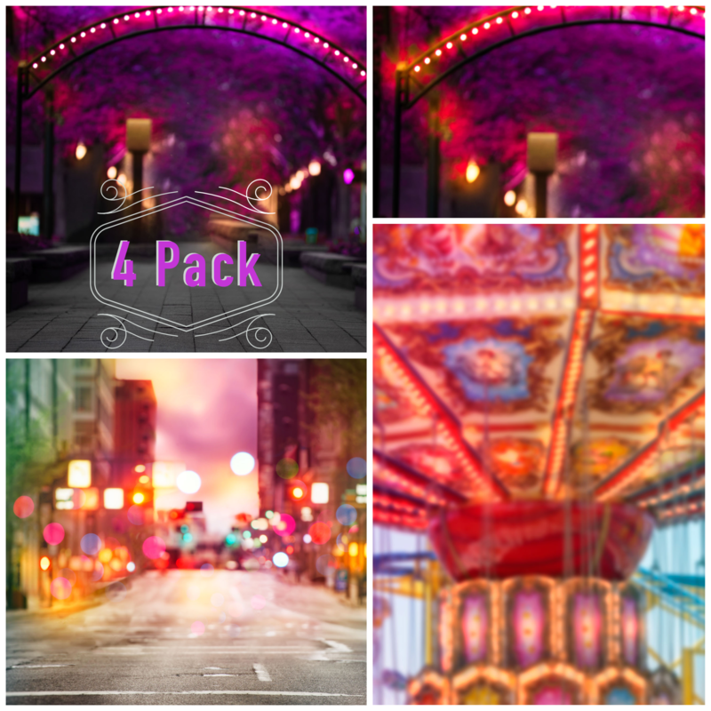 FOUR PACK of Rainbow Carnival Circus Digital Backgrounds -Rainbow Street - Colorful Bokeh City Street - Carnival Arch - Festival Digital Background - JPG file - Photoshop Digital Background / Backdrop