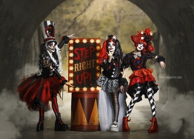Dark Carnival Circus Digital Background - Creepy Carnival Sign in Foggy Tunnel - JPG file - Photoshop Digital Background / Backdrop