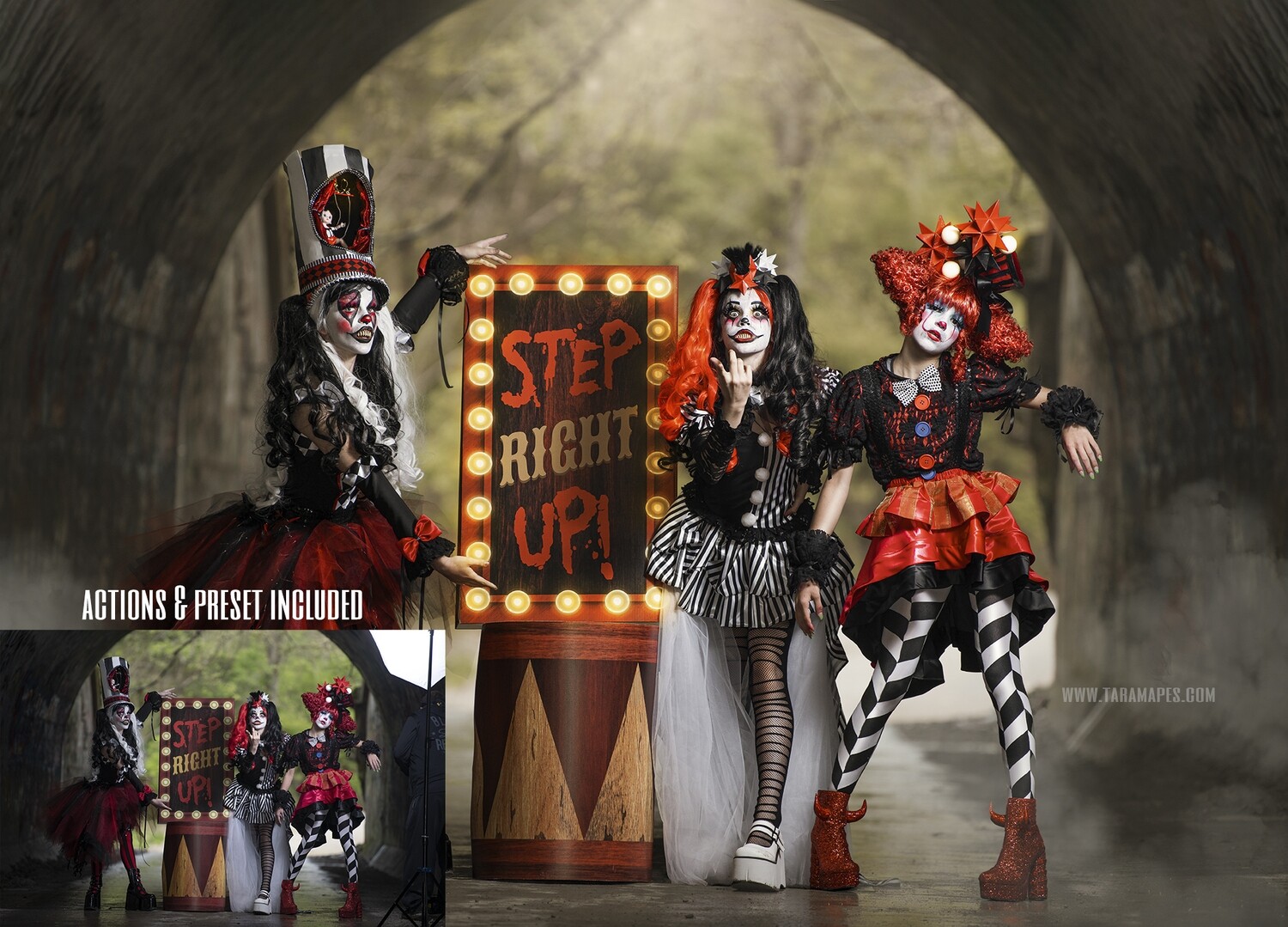 Dark Carnival Cinematic Photoshop Tutorial- Skin & Portrait Retouch Action Workflow Set Included - ADOBE CAMERA RAW PRESET INCLUDED- Fine Art Tutorial by Tara Mapes