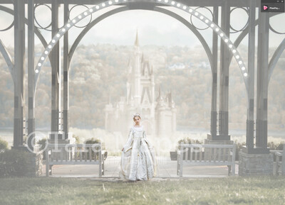 Big Castle Overlook- Castle in Fog - JPG file - Photoshop Digital Background / Backdrop