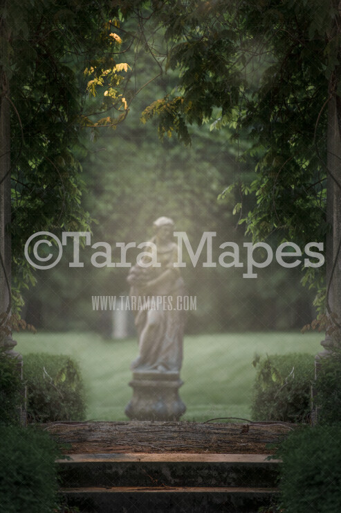 Garden Arch- Castle Landing - Statue Garden Soft Creamy Background - JPG file - Photoshop Digital Background /  Backdrop