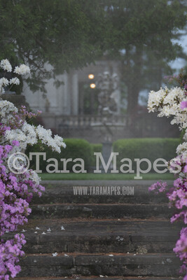Garden Fairytale stairs- Castle Stairs With Flowers - Soft Creamy Background - JPG file - Photoshop Digital Background /  Backdrop