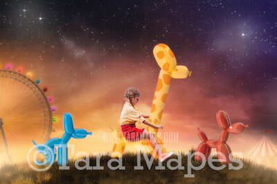 Balloon Animals at Carnival - Balloon Animal Parade on Hill at Circus at Sunset - JPG file - Photoshop Digital Background / Backdrop