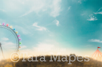Circus Hill- Carnival Tent and Ferris Wheel - Circus at Sunset - JPG file - Photoshop Digital Background / Backdrop