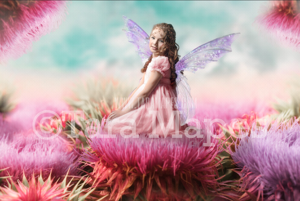 Giant Colorful Fairy Flowers - Flowers for a Fairy Scene- Creamy Whimsical Fairy Setting - Photoshop Digital Background / Backdrop