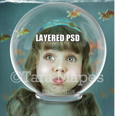 Fishbowl Face Under Water Digital Background Layered PSD - Fishbowl - Underwater - Funny Vintage Digital Background Backdrop