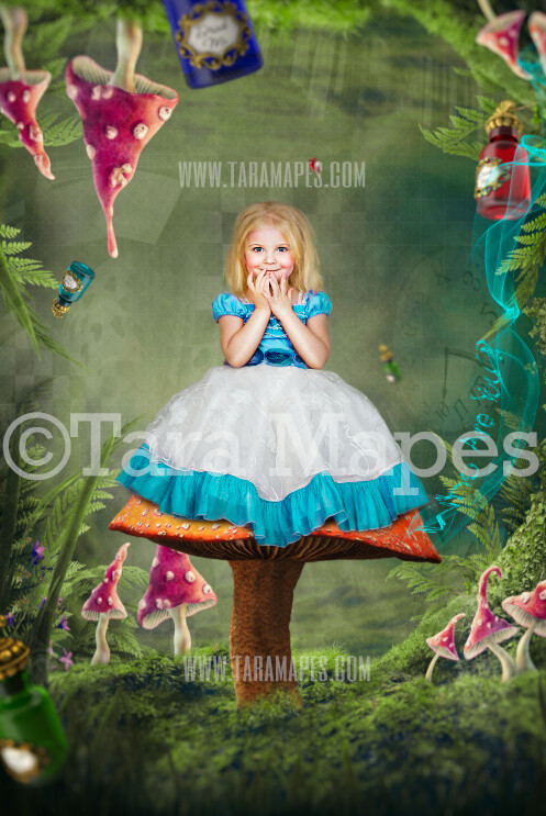 Alice Mushroom Seat -Wonderland Mushroom Land - JPG file Digital Background Backdrop