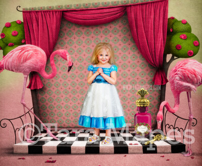 Alice Wonderland Flamingo Room - Wonderland Flamingo in Wonderland  - JPG file Digital Background Backdrop