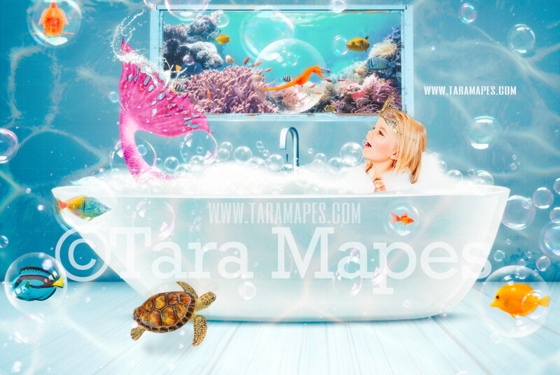 Bathtub Mermaid Digital Backdrop - Bath tub Mermaid Digital Background -  JPG File Digital Background