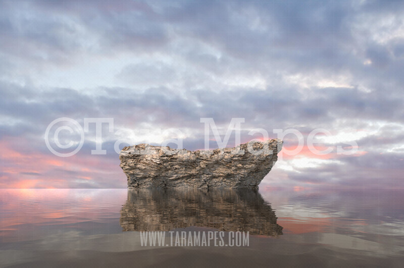 Mermaid Digital Backdrop - Mermaid Rock in Ocean 1  - Mermaid Rock  -  Digital Background