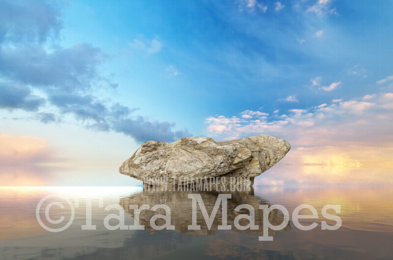 Mermaid Digital Backdrop - Mermaid Rock in Ocean 2  - Mermaid Rock  -  Digital Background