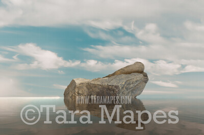 Mermaid Digital Backdrop - Mermaid Rock in Ocean 3  - Mermaid Rock  -  Digital Background
