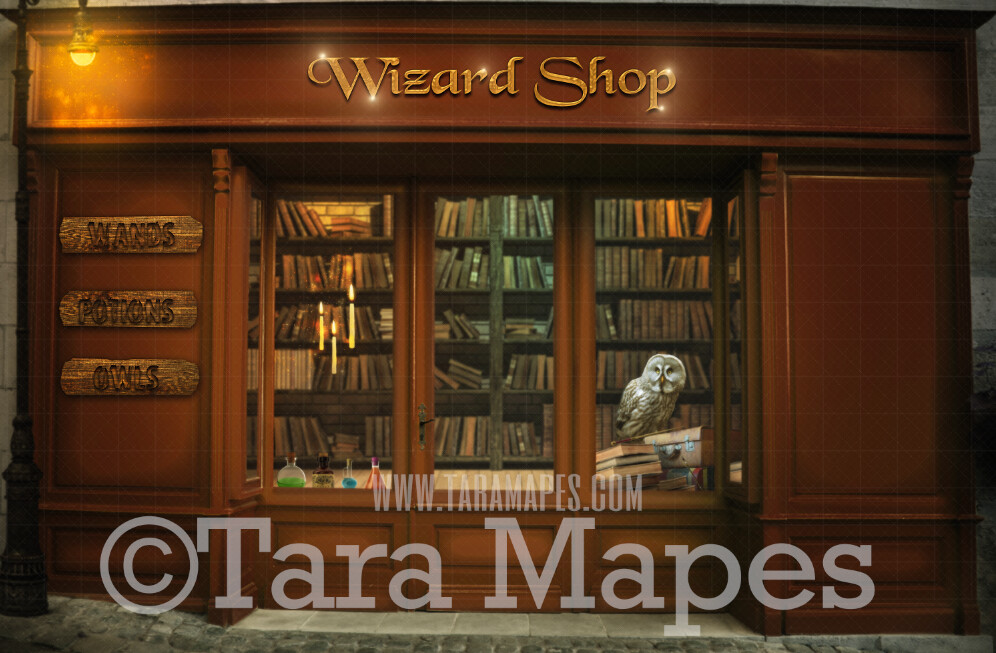 Wizard Shop - Magic Shop - Shop for Wands Potions and Owls - Digital Background / Backdrop