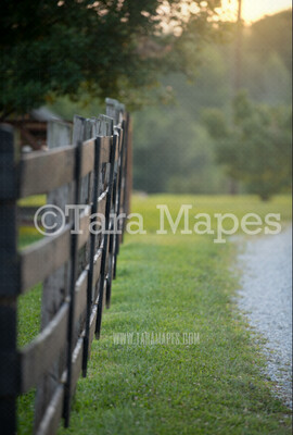 Country Fence - Country Gravel Road Digital Background-  Nature Digital Backdrop