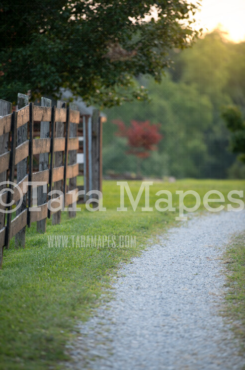 Country Fence - Country Gravel Road Digital Background- Nature Digital Backdrop