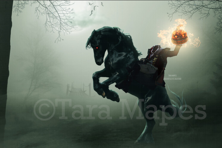 Headless Horseman Horse - Demon Horse Ridden for a Headless Horseman - Halloween Digital Background Backdrop