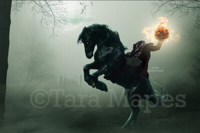 Headless Horseman Horse - Demon Horse Ridden for a Headless Horseman -  Halloween Digital Background Backdrop