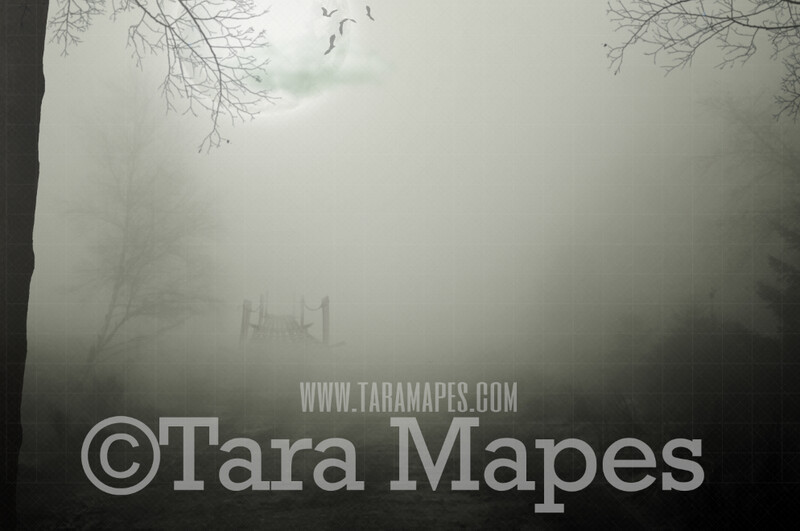 Foggy Forest - Scary Woods - Halloween Digital Background Backdrop