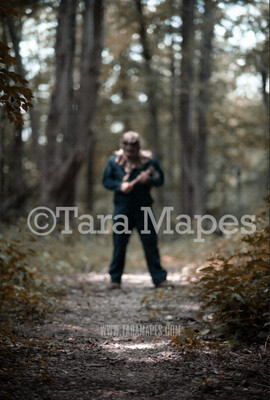 Halloween Digital Backdrop - Serial Killer with Ax in Woods - Fun Spooky - Creepy Killer Chase -  Halloween Digital Background