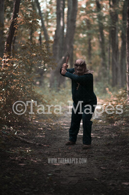 Halloween Digital Backdrop - Serial Killer Chase - Fun Spooky - Killer in Woods 2-  Digital Background / Backdrop