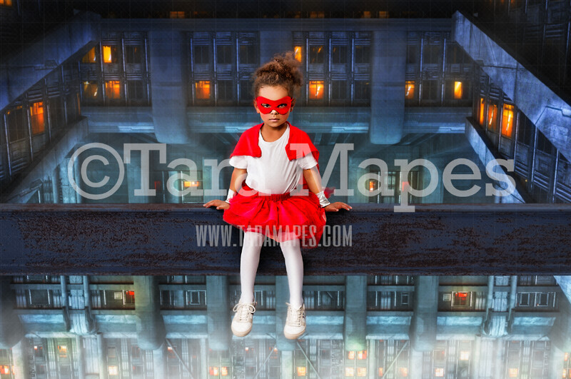 Superhero Digital Backdrop - Beam over building - Beam over City - Superhero City Digital Background
