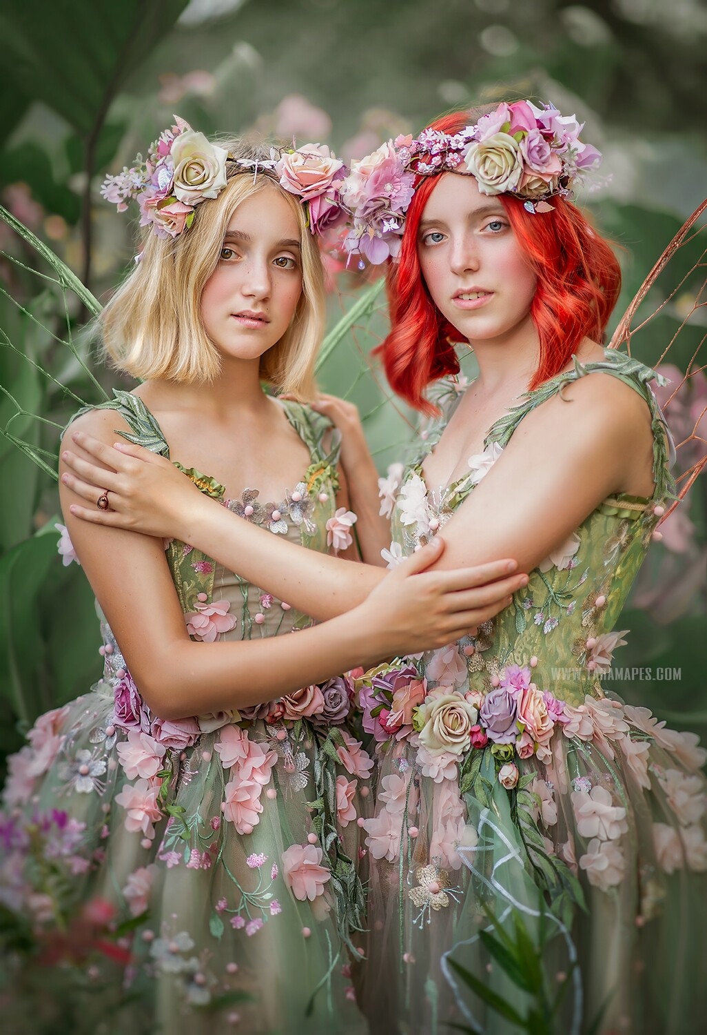 Fairy Leaves Digital Backdrop - Fairy Scene- Big Leaves and Flowers  Digital Background