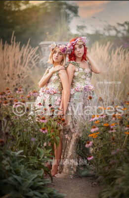 Fairy Path Digital Backdrop - Garden of Flowers with Fountain - Natural  Digital Background
