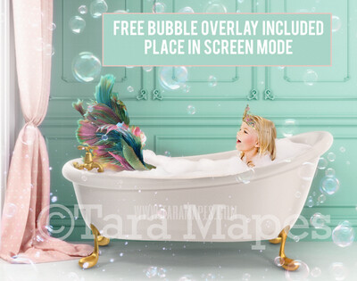 Bathtub Mermaid Digital Backdrop - Bath tub Mermaid Digital Background -  JPG File Digital Background