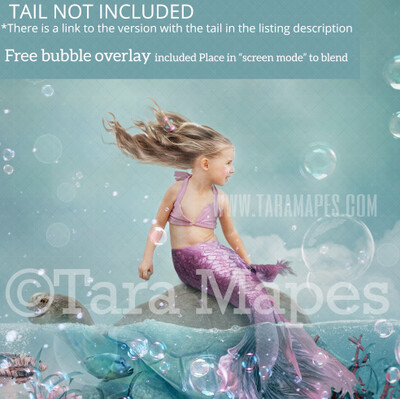 Mermaid Turtle in Ocean Digital Backdrop -  Turtle  in Ocean-  JPG File Digital Background