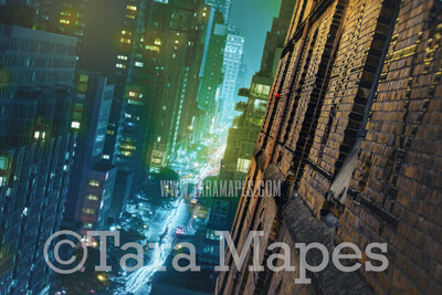 Superhero Digital Backdrop - Tilted Building Side New York City - Superhero Side of Building NYC Superhero City Digital Background