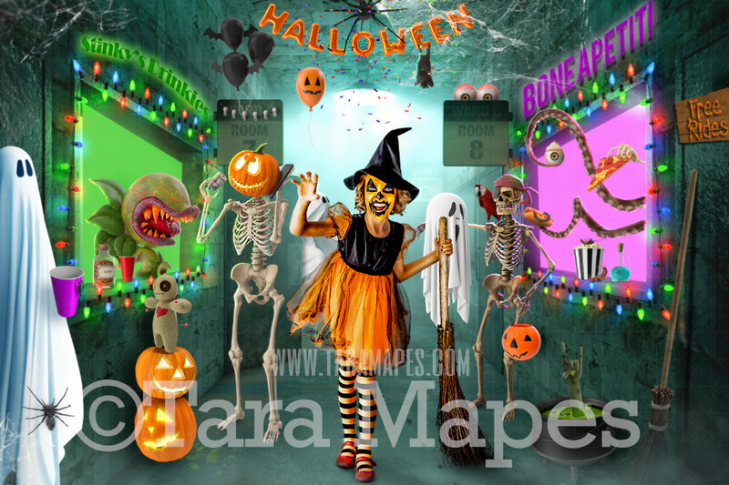 Halloween Digital Backdrop - Monster Party - Funny Halloween Scene with Monsters -  Kid Friendly - Halloween Digital Background