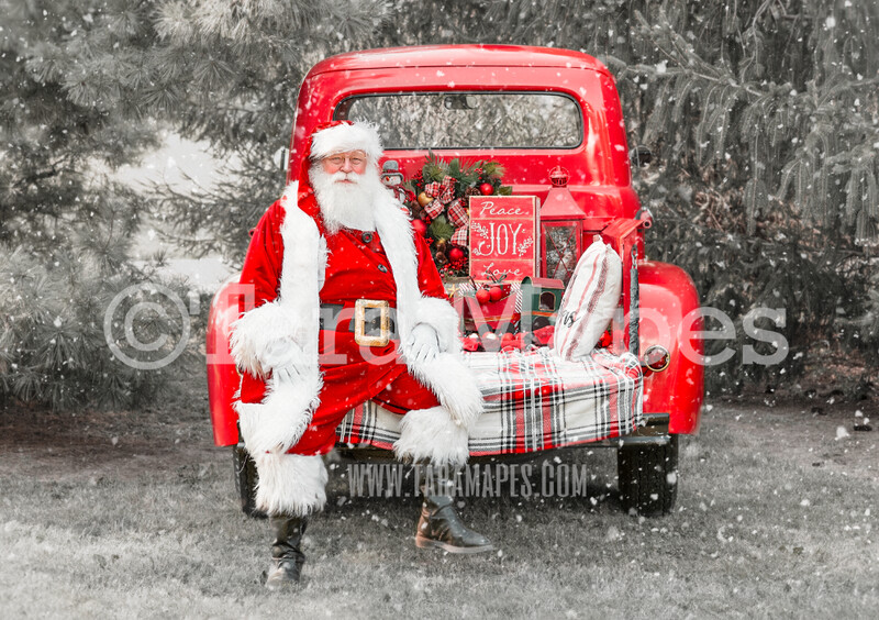 Santa Vintage Red Christmas Truck Digital Backdrop - Santa Sitting on Vintage Christmas Truck - Christmas Truck in Tree Farm - with Free Snow Overlay - Christmas Digital Background Santa Vintage Red Christmas Truck Digital Backdrop - Santa Sitting on Vintage Christmas Truck - Christmas Truck in Tree Farm - with Free Snow Overlay - Christmas Digital Background