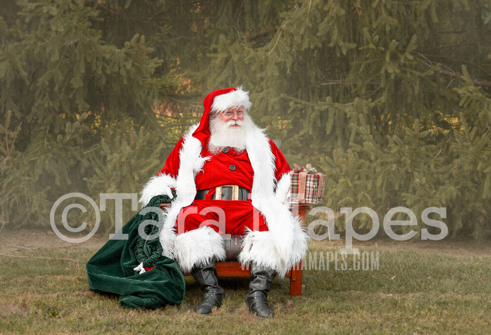 Santa Digital Backdrop - Santa Giving Gift by Tree - Christmas Digital Backdrop by Tara Mapes