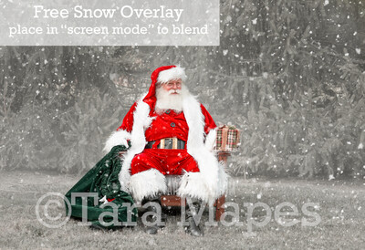 Santa Digital Backdrop - Santa Giving Gift by Tree - Free Snow Overlay Included - Christmas Digital Backdrop by Tara Mapes