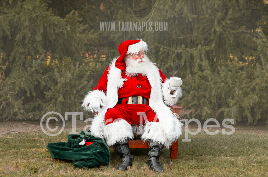 Santa Digital Backdrop - Santa Giving with Cocoa by Pines - Santa at the North Pole Christmas Digital Backdrop by Tara Mapes