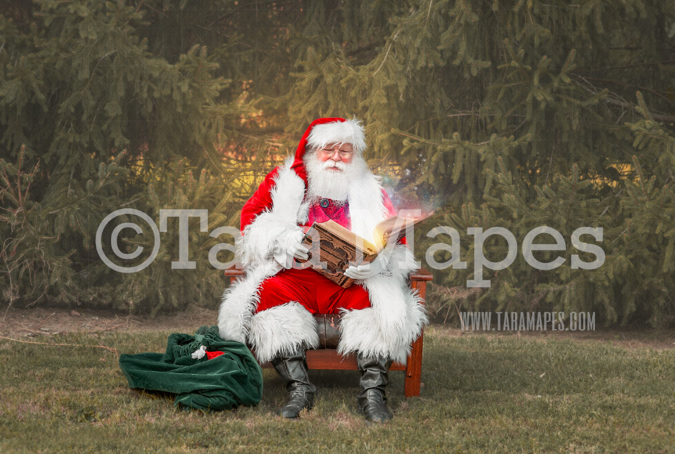Santa Digital Backdrop - Santa Reading Magic Book by Pines - Santa at the North Pole Christmas Digital Backdrop by Tara Mapes